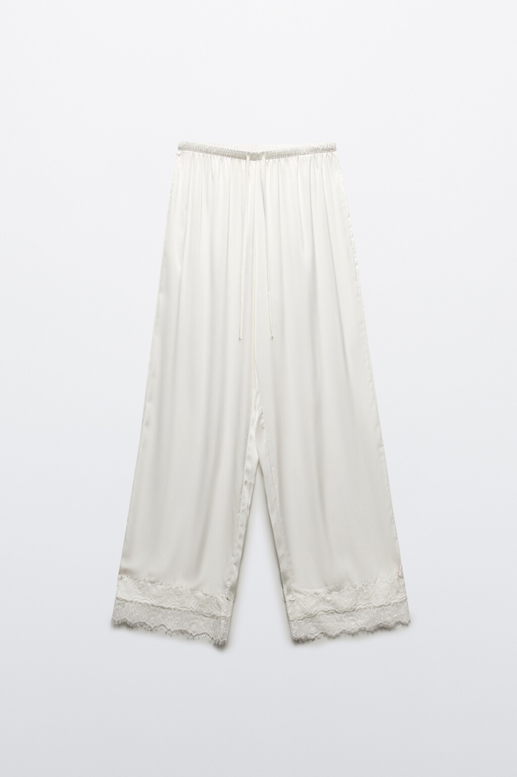 Брюки атласные с кружевом - цвет белый - 8