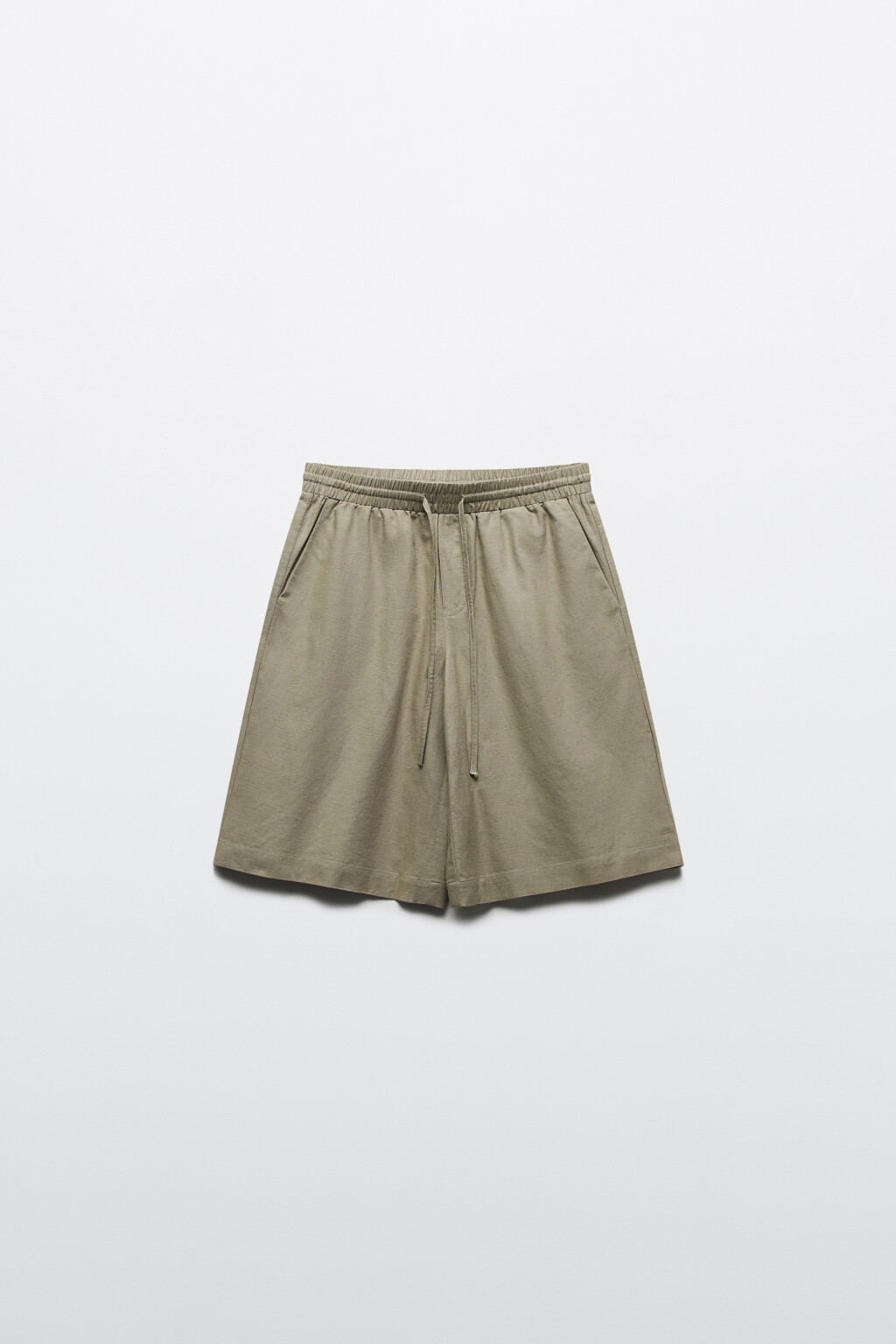 Шорты льняные с поясом на завязках - цвет зеленый - 8