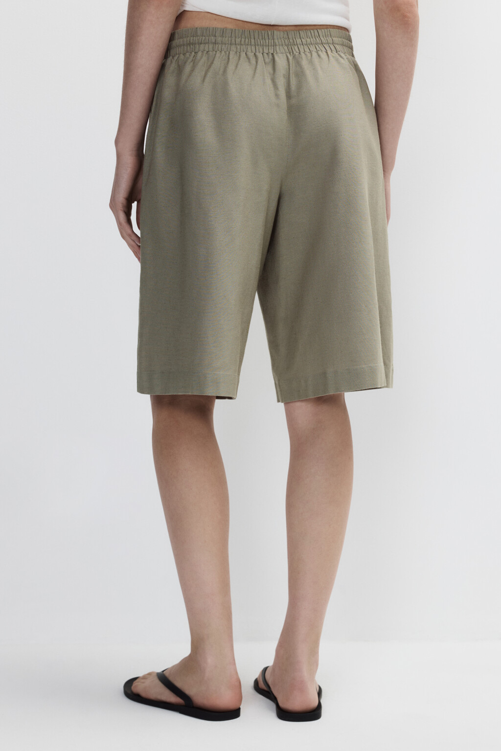 Шорты льняные с поясом на завязках - цвет зеленый - 4