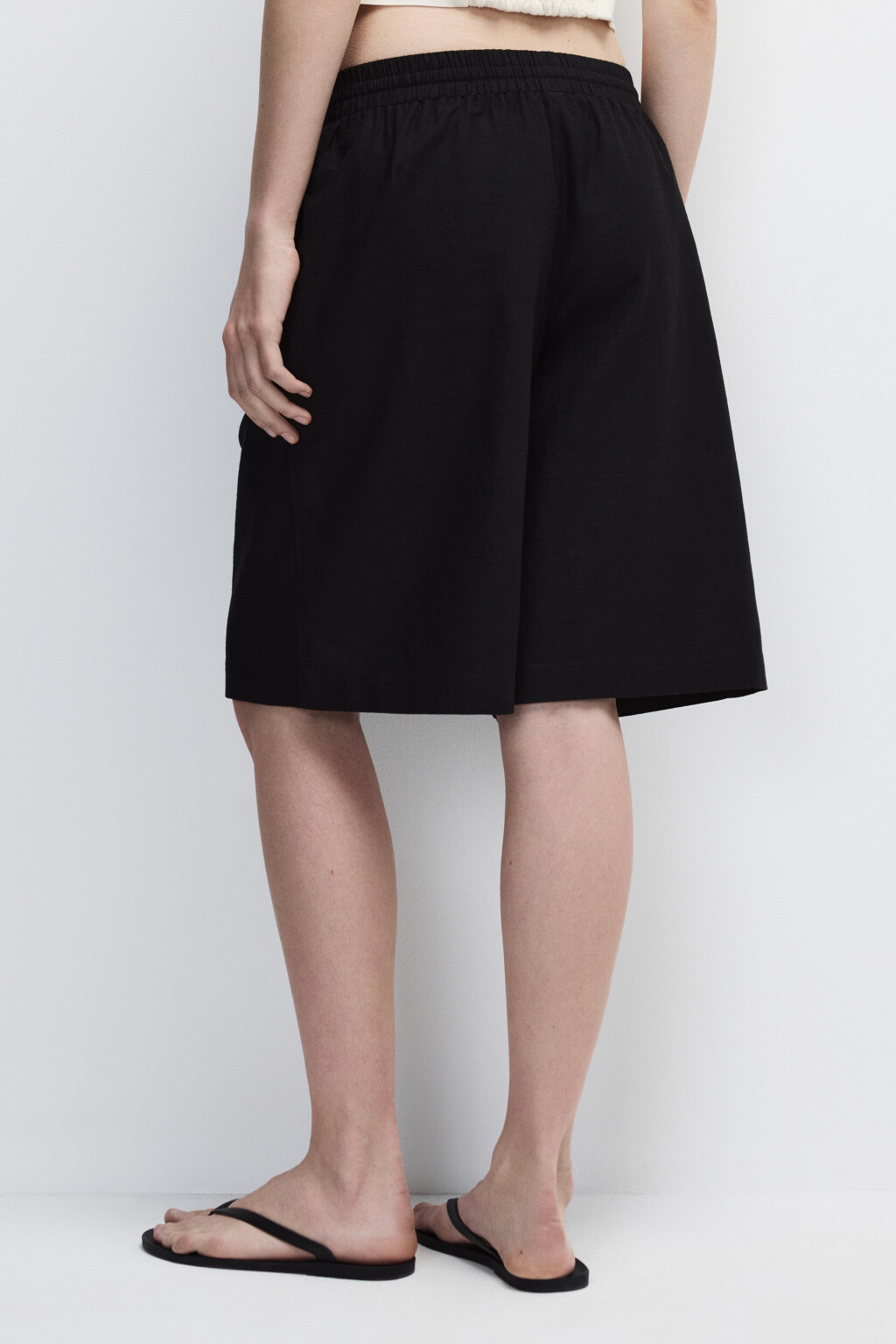 Шорты льняные с поясом на завязках - цвет черный - 3