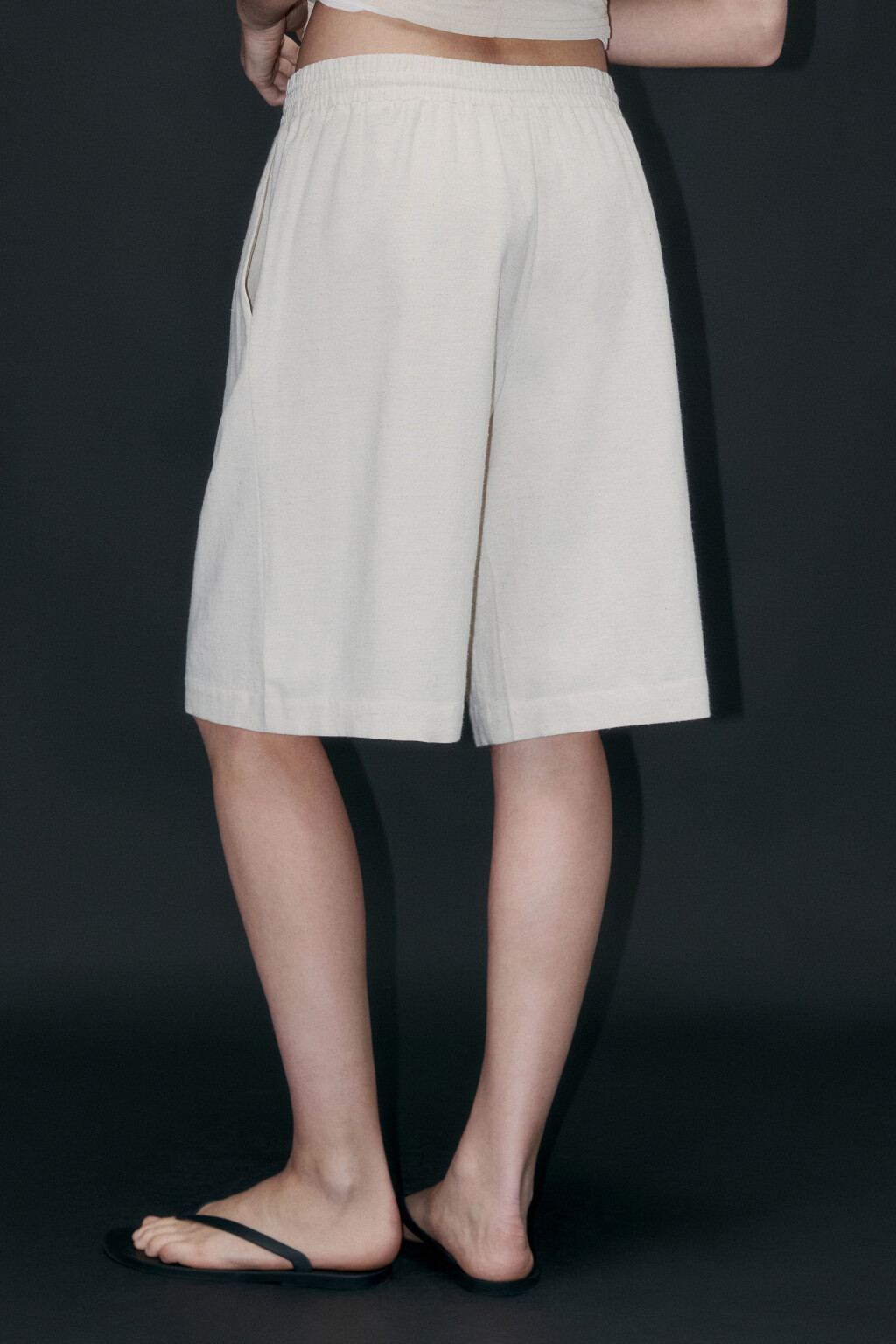 Шорты льняные с поясом на завязках - цвет бежевый - 4