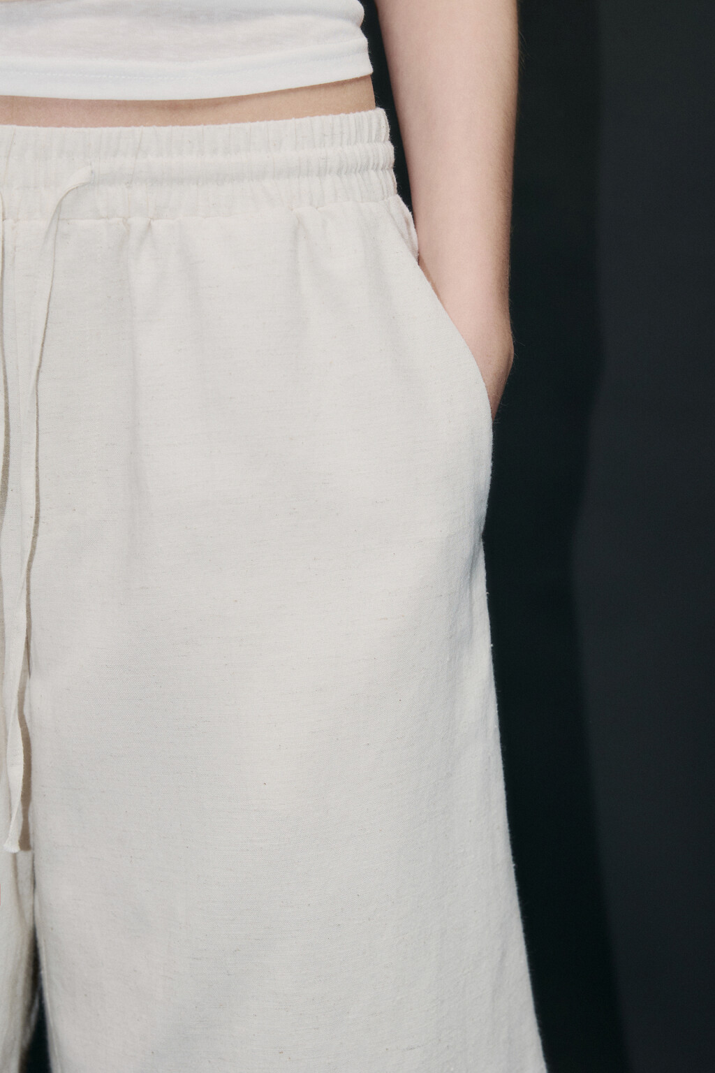 Шорты льняные с поясом на завязках - цвет бежевый - 7