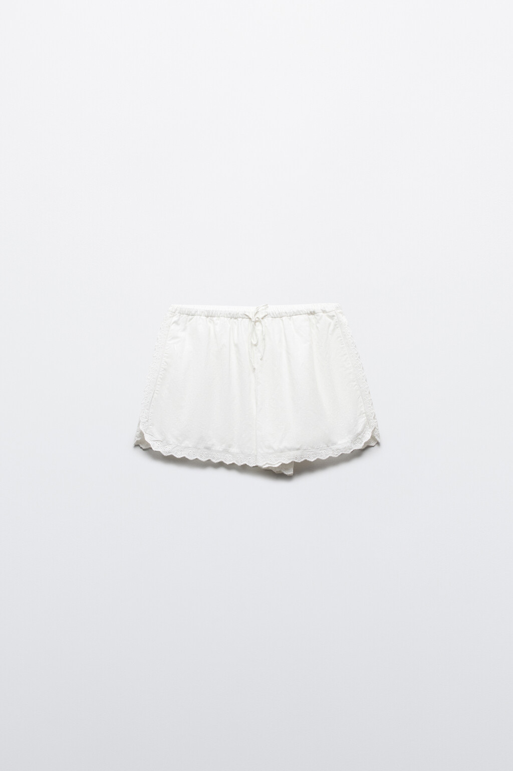 Шорты хлопковые с кружевом - цвет белый - 10