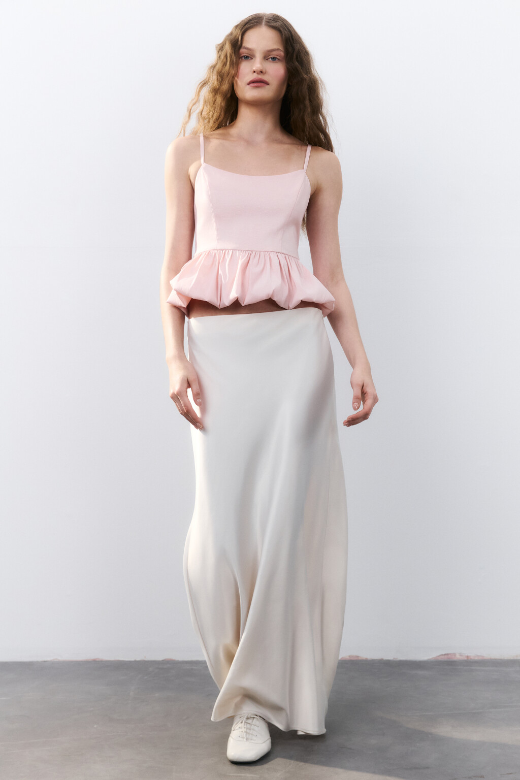 Юбка-годе макси атласная - цвет бежевый - 1