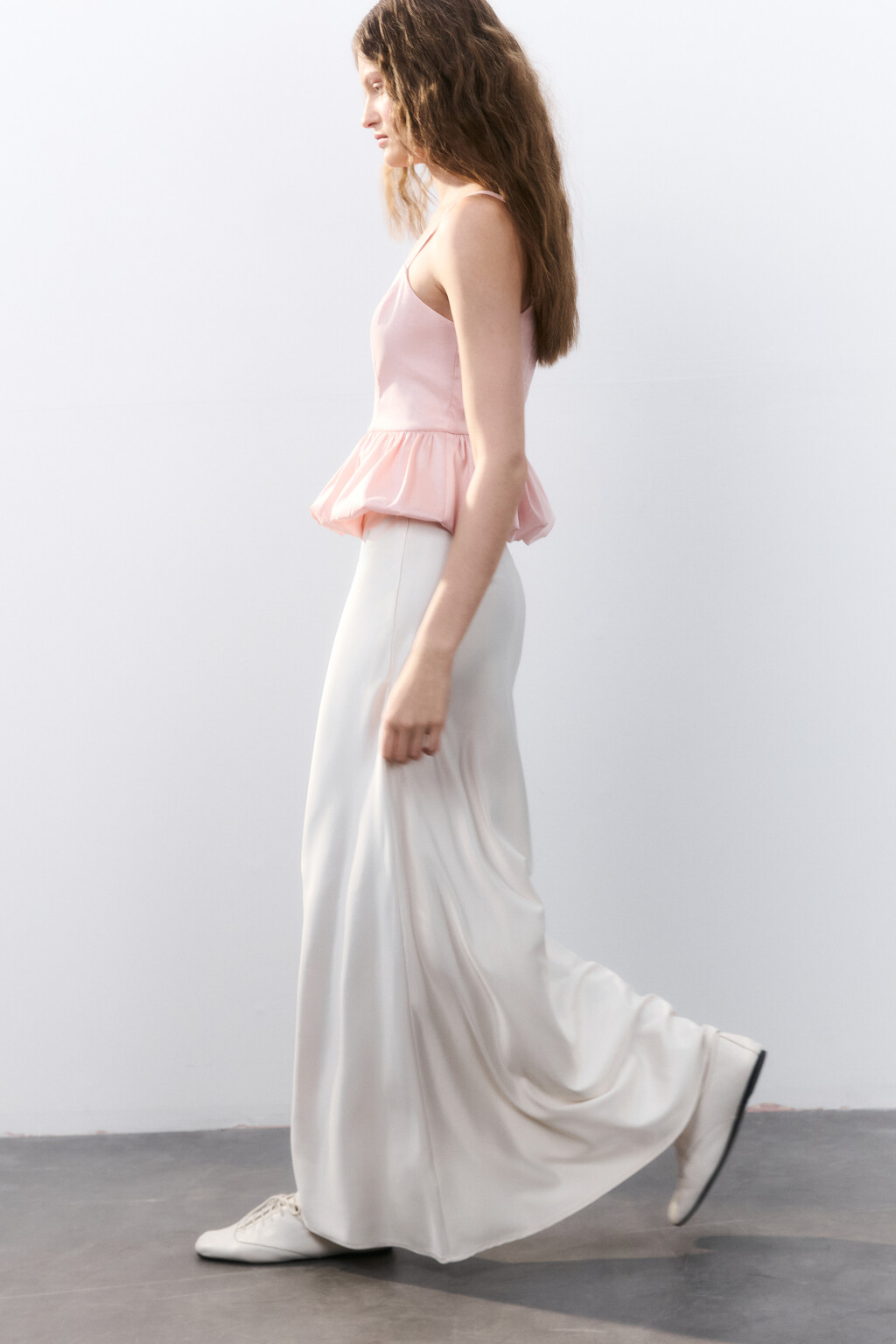 Юбка-годе макси атласная - цвет бежевый - 2