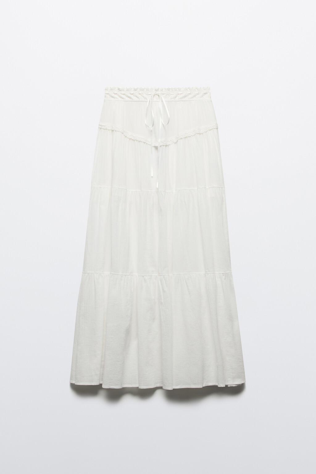 Юбка-трапеция макси с кружевом - цвет белый - 8