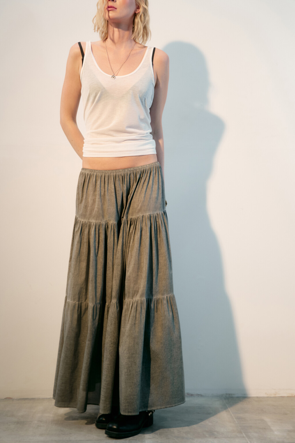 Юбка-трапеция макси с вареным эффектом - цвет серый - 1