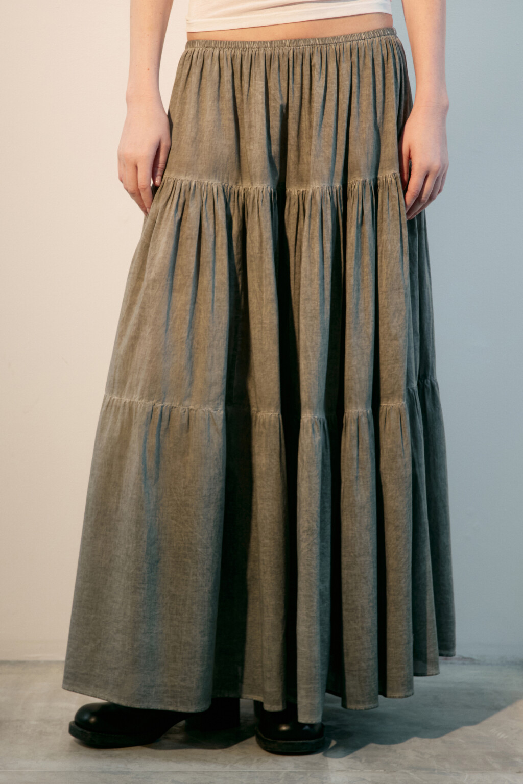 Юбка-трапеция макси с вареным эффектом - цвет серый - 2