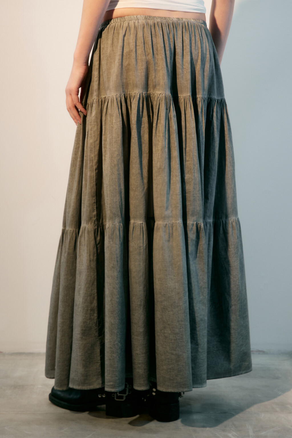 Юбка-трапеция макси с вареным эффектом - цвет серый - 3