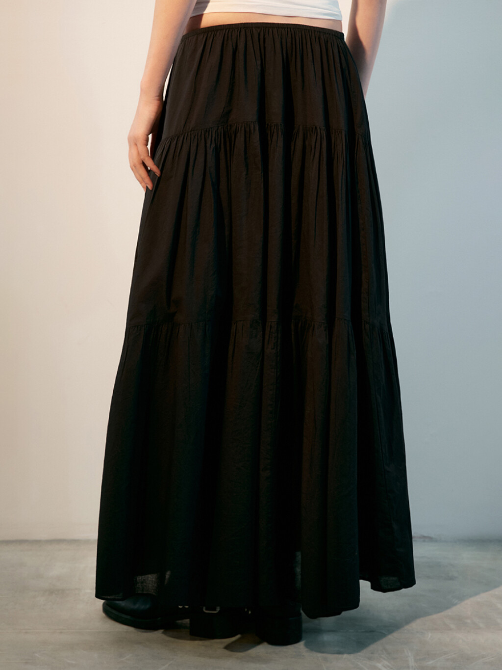 Юбка-трапеция макси с вареным эффектом - цвет черный - 3