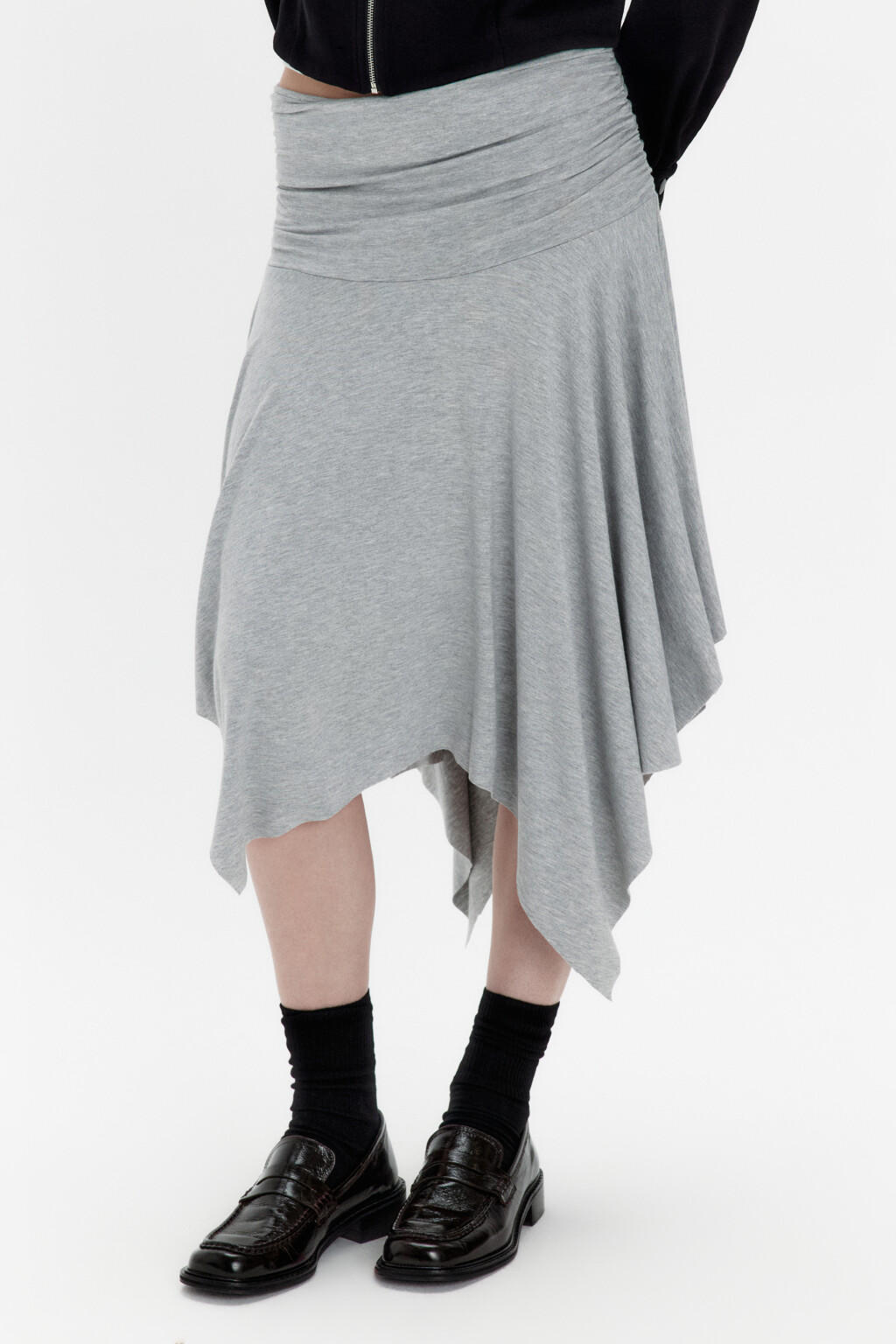 Юбка-годе миди асимметричная из трикотажа - цвет серый - 2