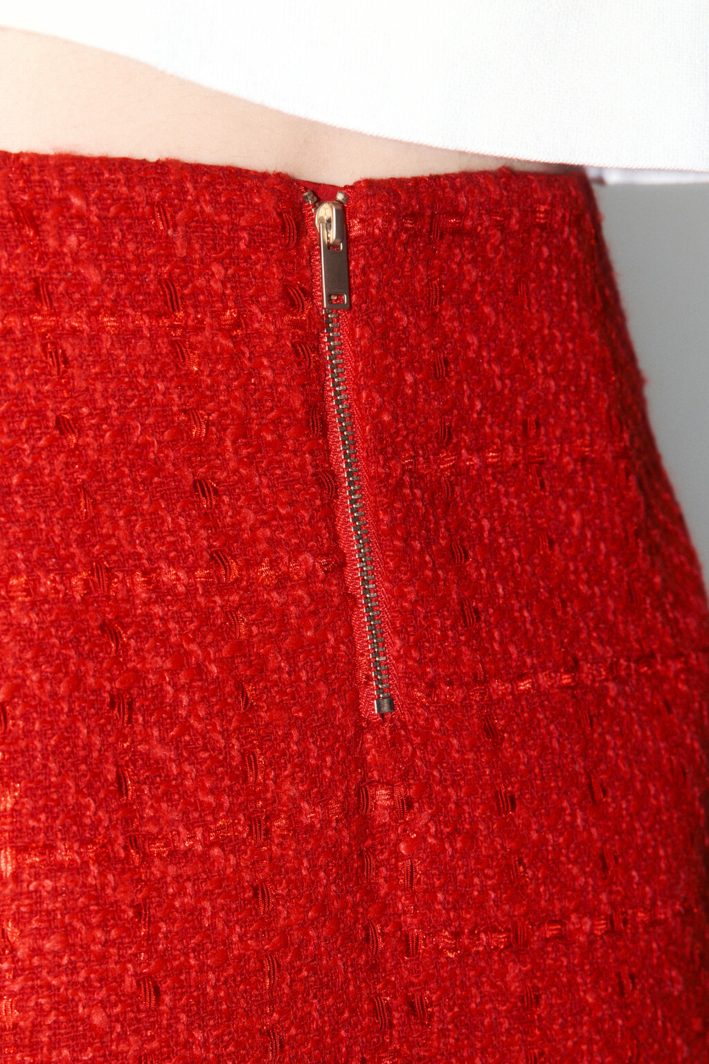 Юбка мини твидовая с высокой посадкой - цвет красный - 6