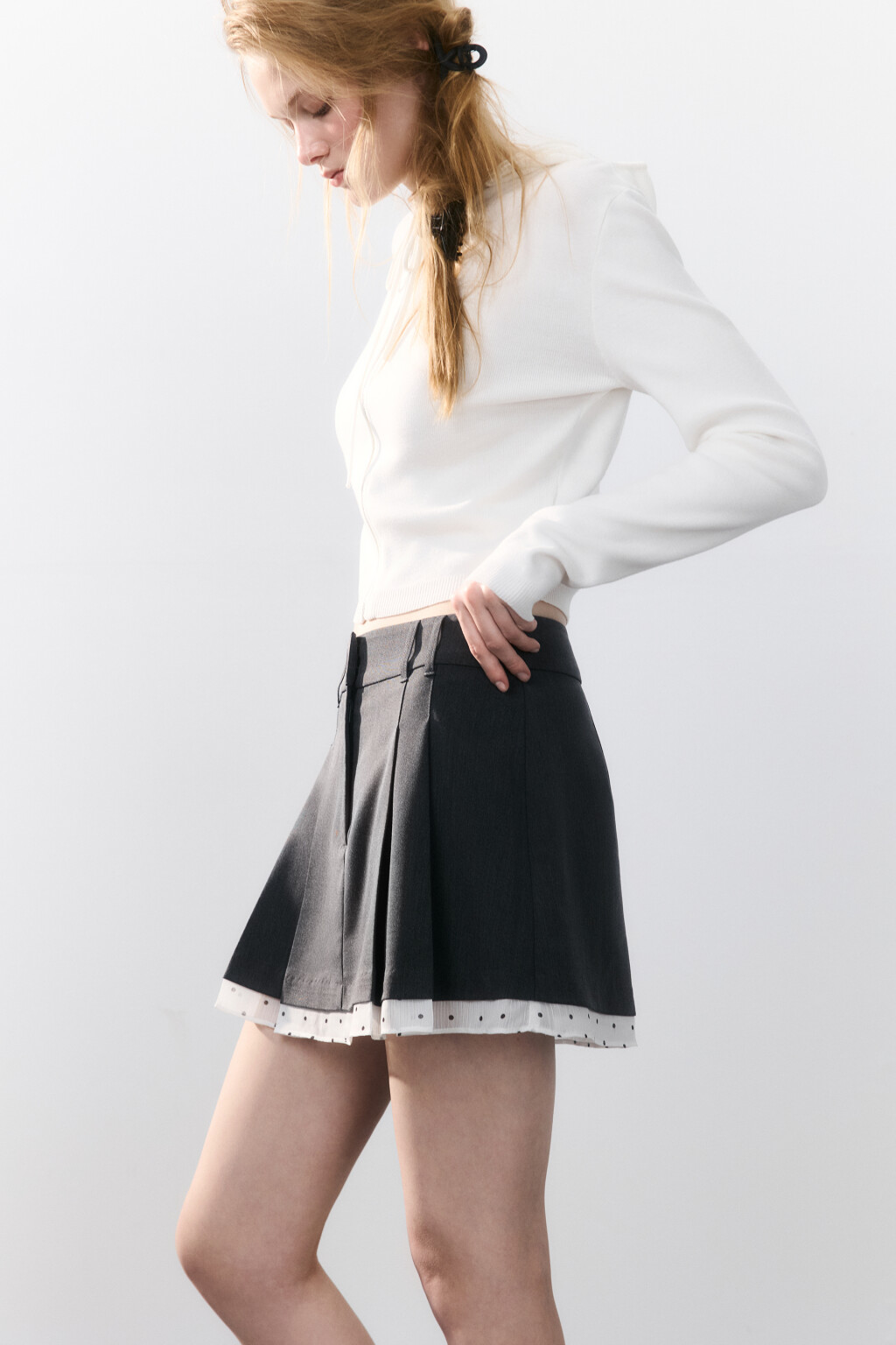 Юбка в складку с подкладкой в горох - цвет серый - 1