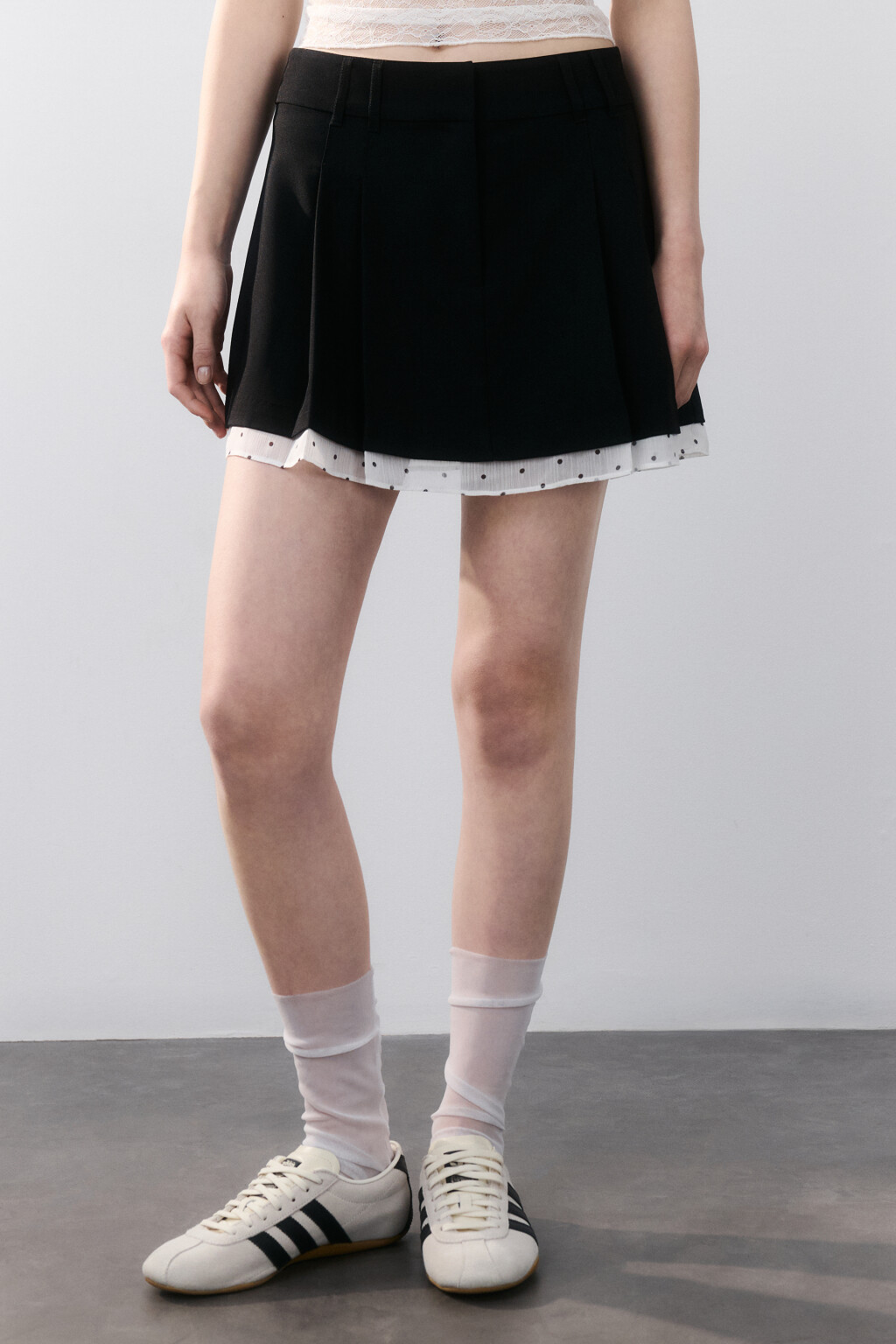 Юбка в складку с подкладкой в горох - цвет черный - 2