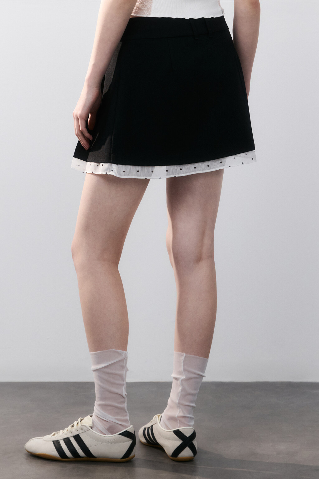 Юбка в складку с подкладкой в горох - цвет черный - 3