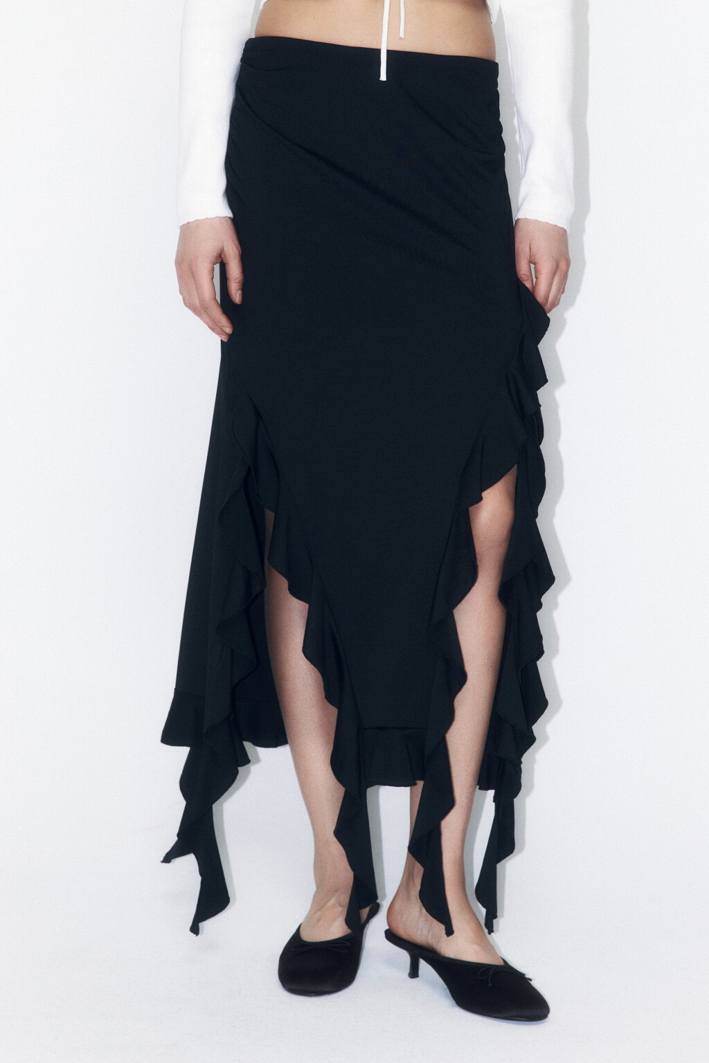 Юбка миди асимметричная с воланами - цвет черный - 2