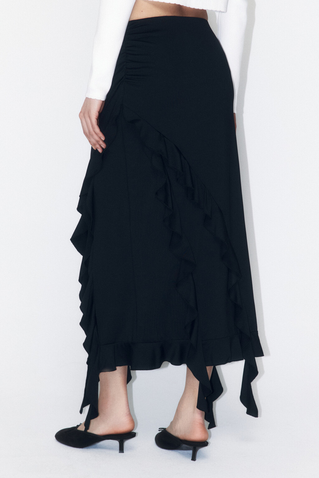 Юбка миди асимметричная с воланами - цвет черный - 3