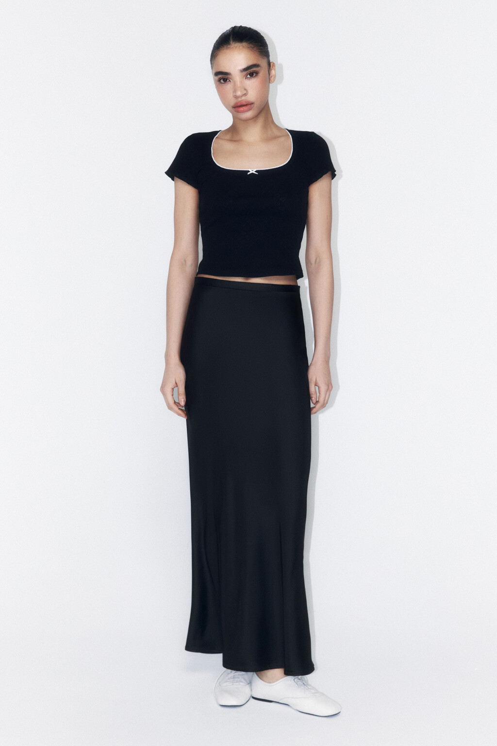 Юбка-годе макси атласная - цвет черный - 1