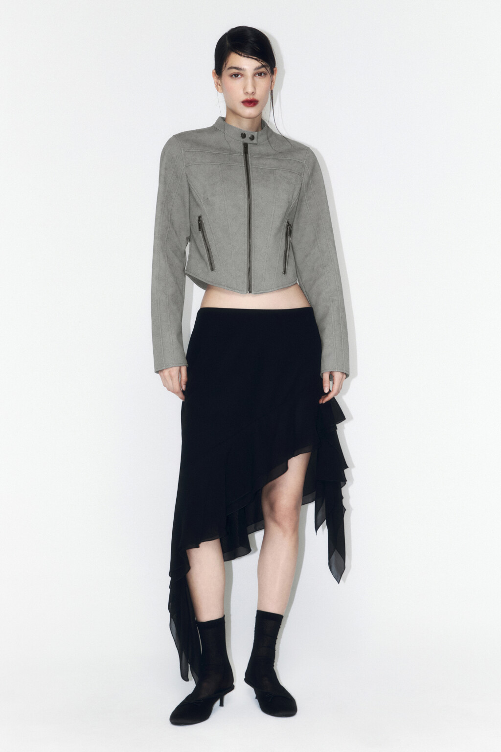 Юбка миди шифоновая с асимметричными воланами - цвет черный - 5