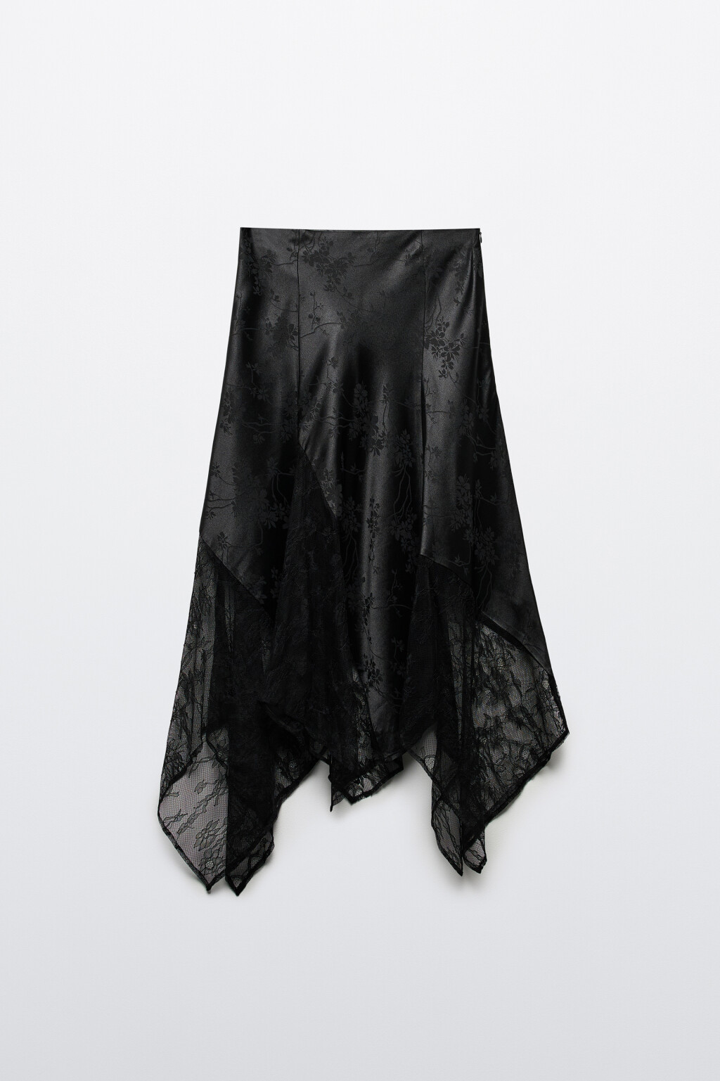 Юбка миди асимметричная с кружевом - цвет черный - 9