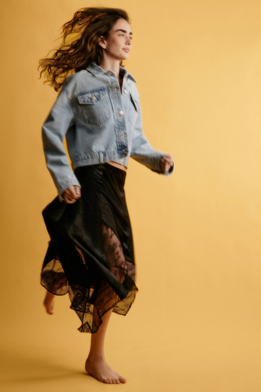 Юбка миди асимметричная с кружевом - цвет черный - 3