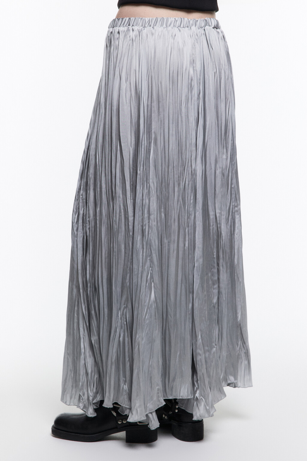 Юбка-трапеция макси из жатого сатина - цвет серый - 3