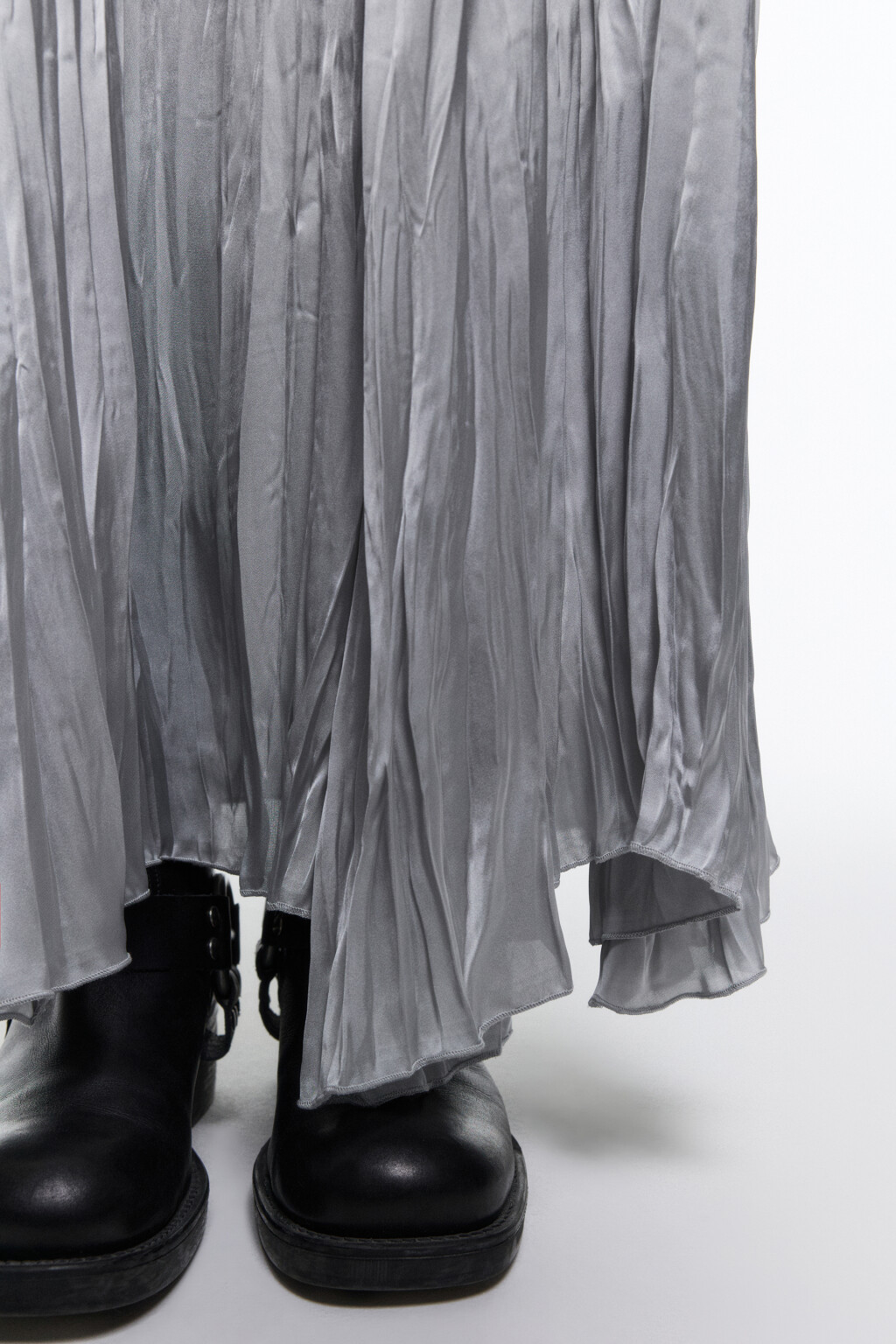 Юбка-трапеция макси из жатого сатина - цвет серый - 6