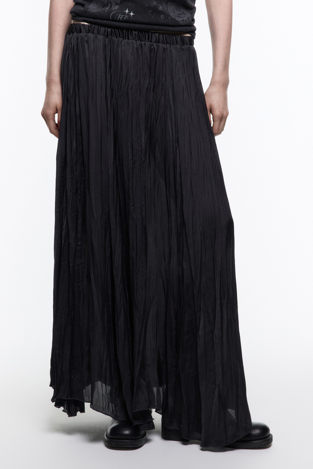 Юбка-трапеция макси из жатого сатина - цвет серый - 2