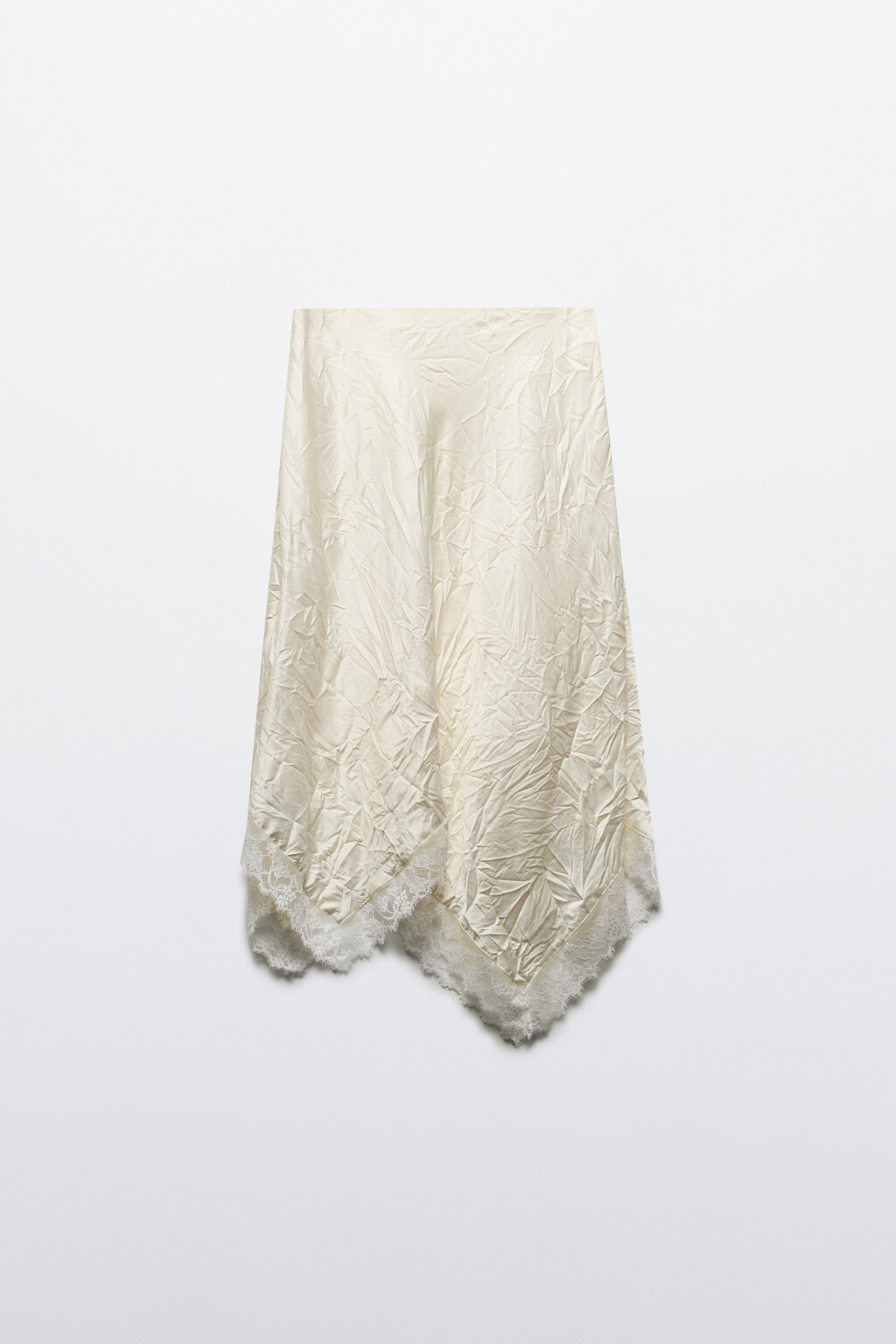 Юбка из жатого атласа с кружевом - цвет молочный - 7