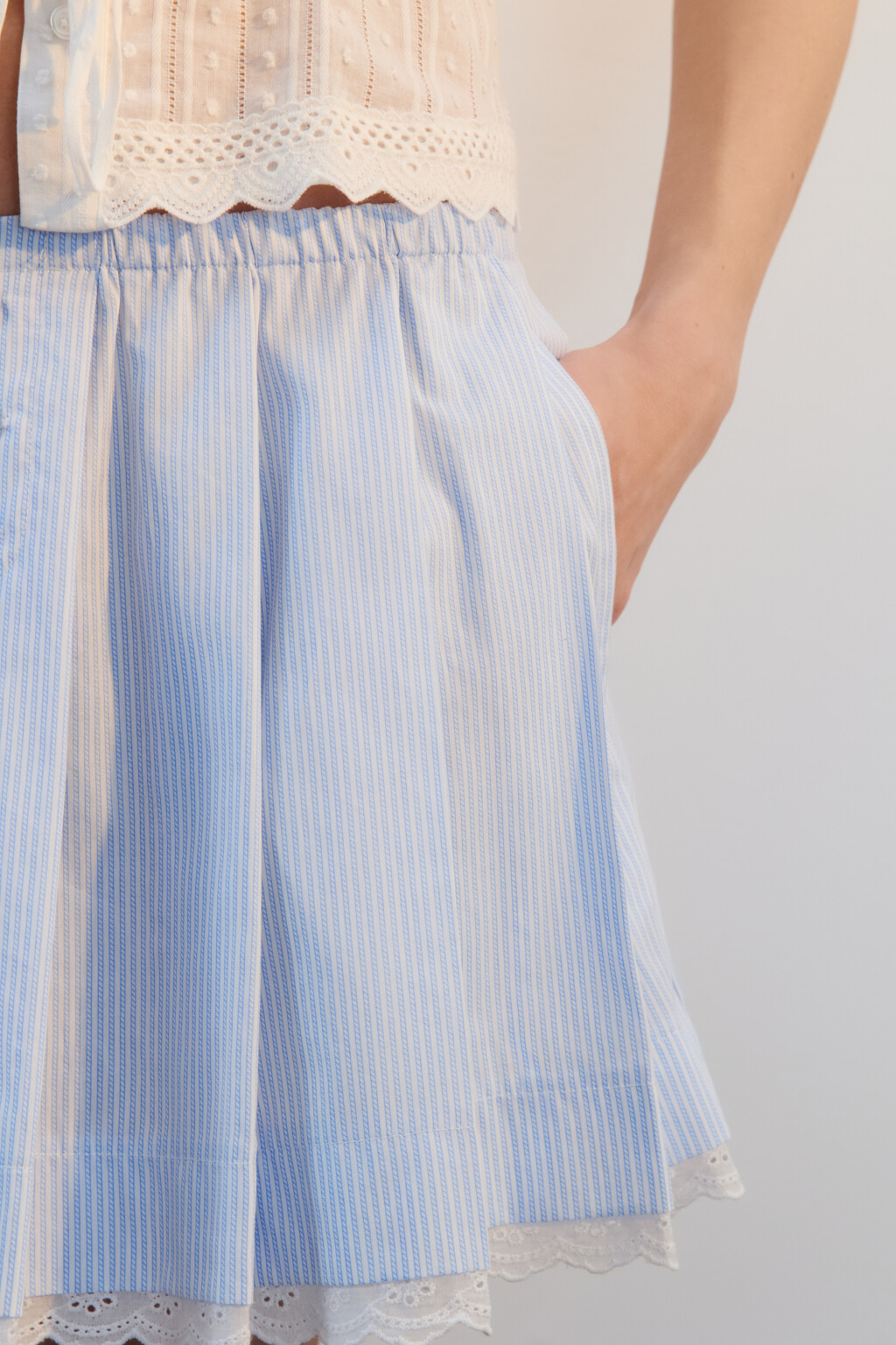 Юбка хлопковая плиссированная с кружевом - цвет голубой - 6
