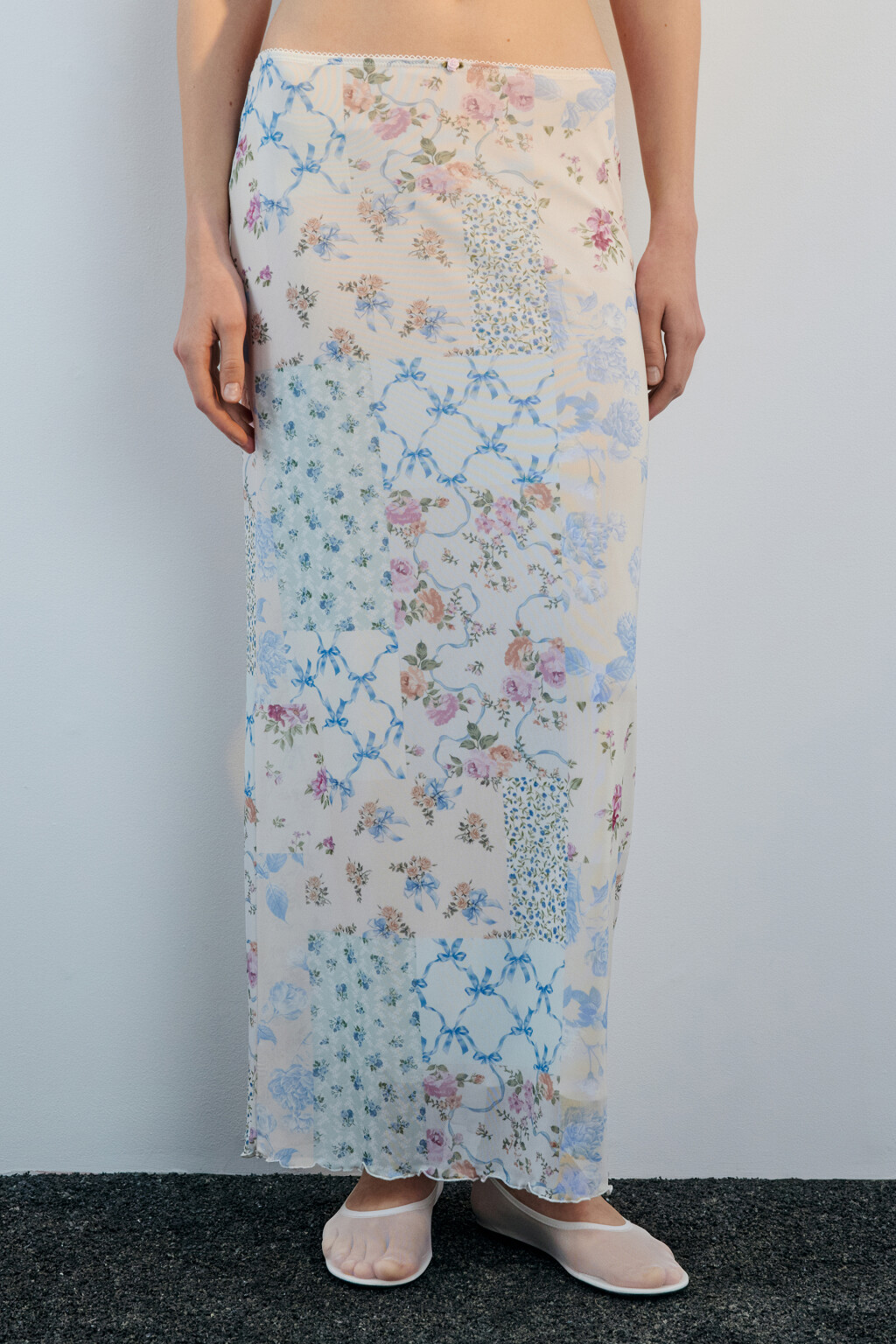 Юбка макси из сетки с принтом - цвет голубой - 2
