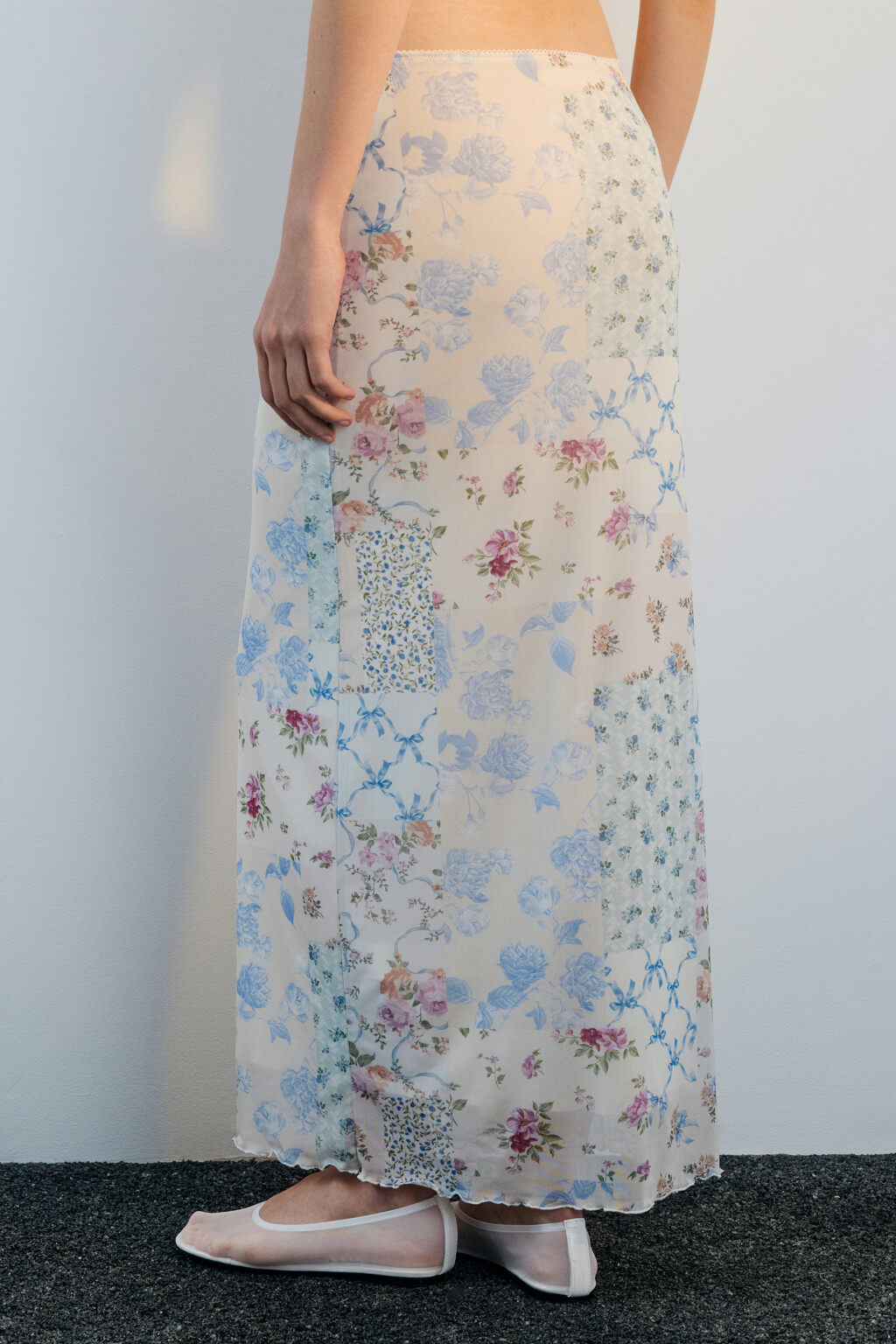 Юбка макси из сетки с принтом - цвет голубой - 3