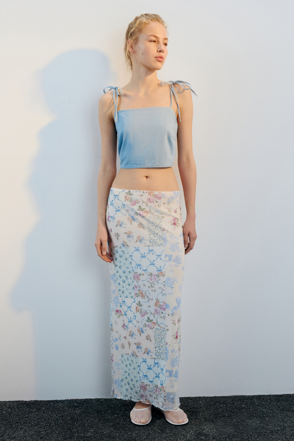 Юбка макси из сетки с принтом - цвет голубой - 4