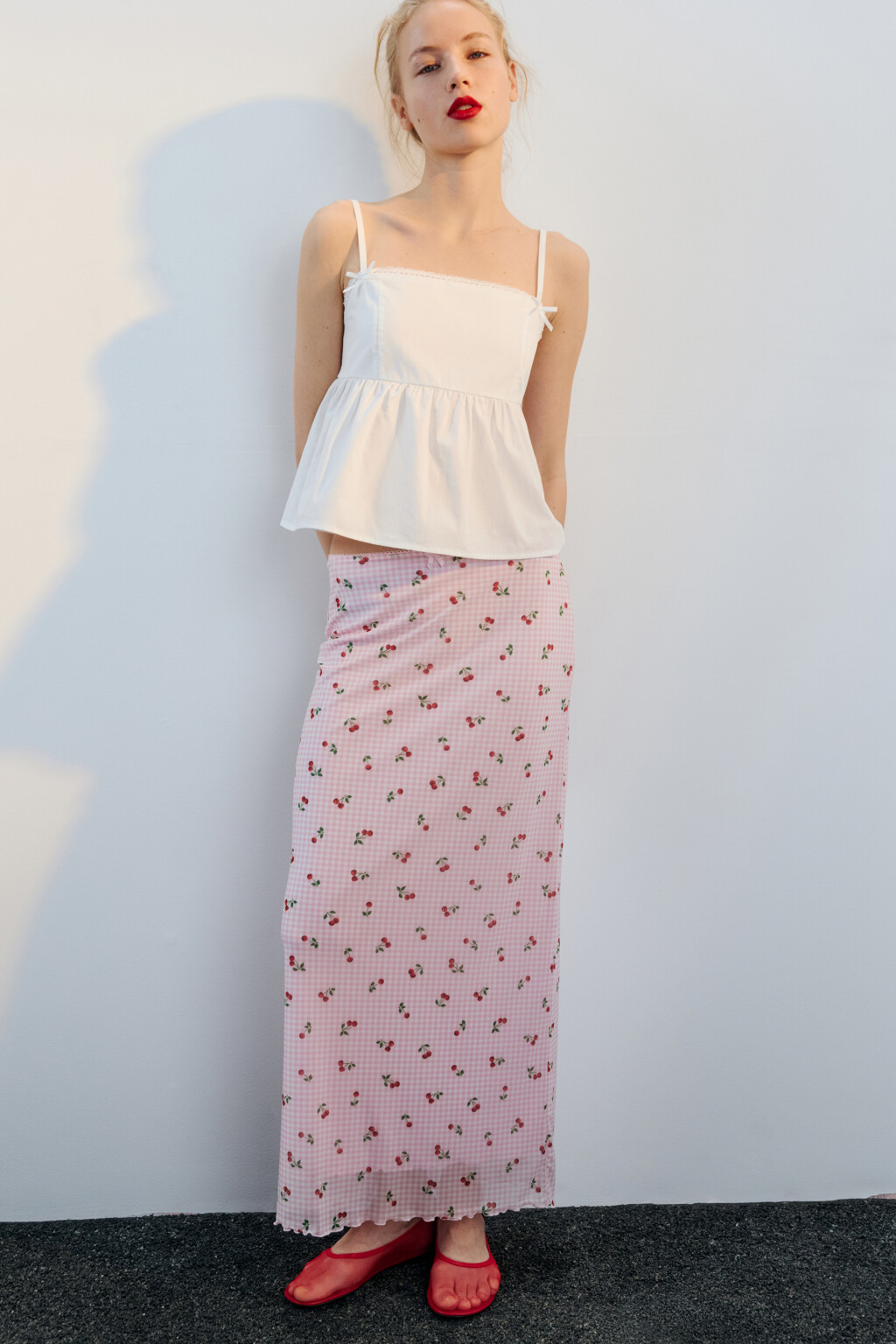 Юбка макси из сетки с принтом - цвет розовый - 1