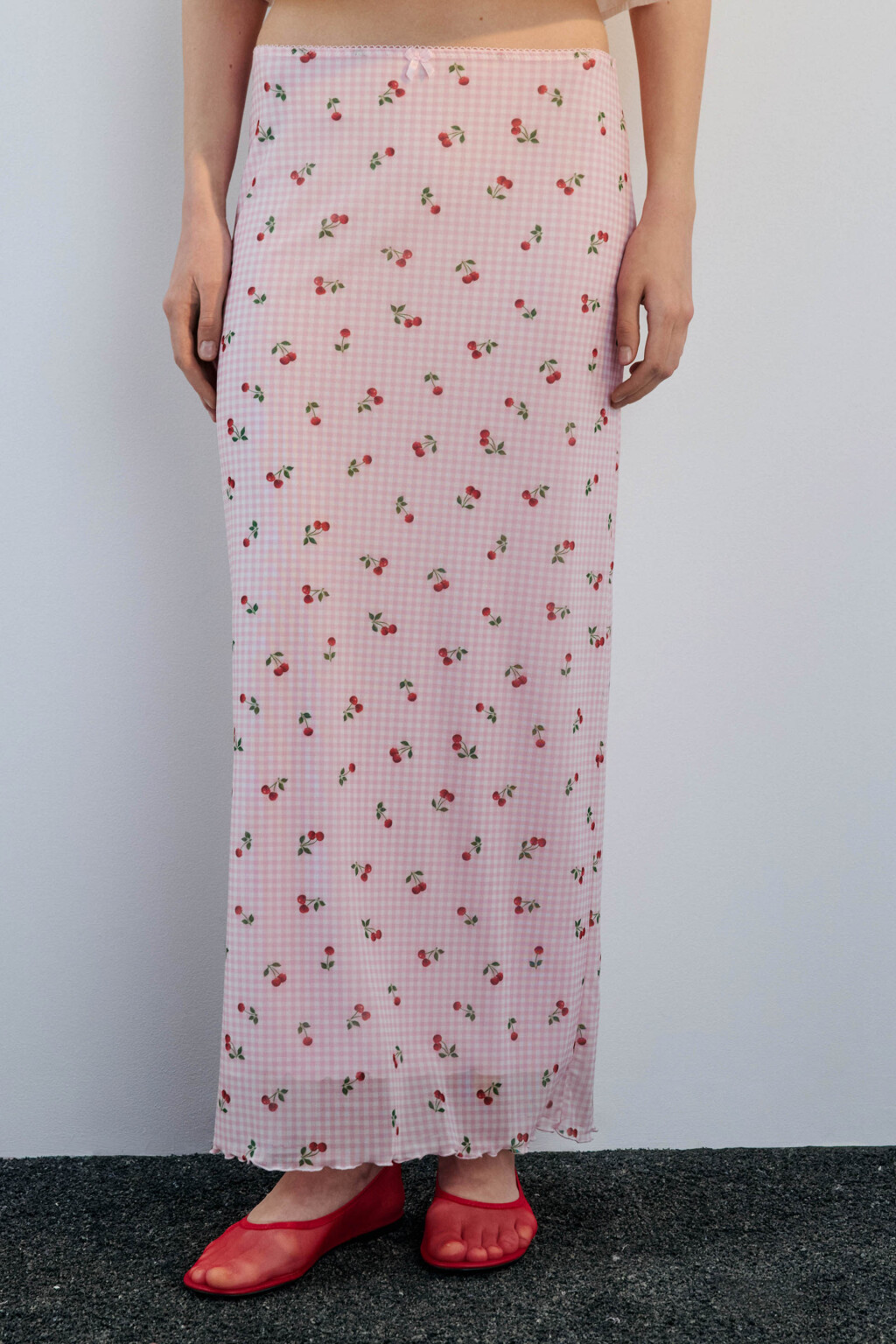 Юбка макси из сетки с принтом - цвет розовый - 2