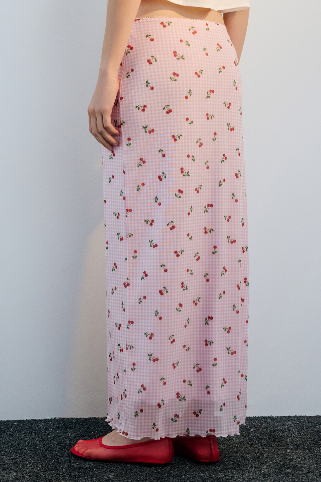 Юбка макси из сетки с принтом - цвет розовый - 3