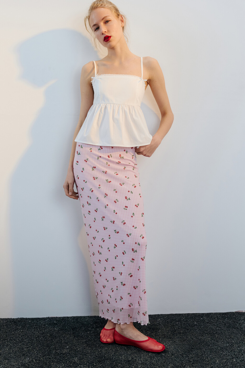 Юбка макси из сетки с принтом - цвет розовый - 4