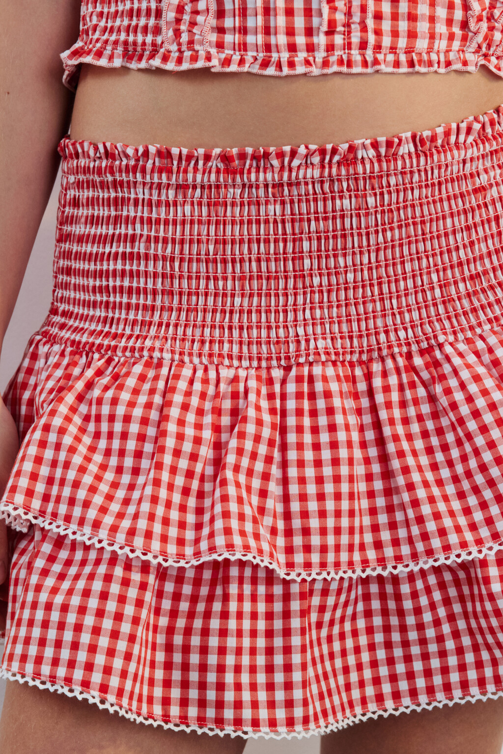 Юбка-шорты пышная с воланами - цвет красный - 5