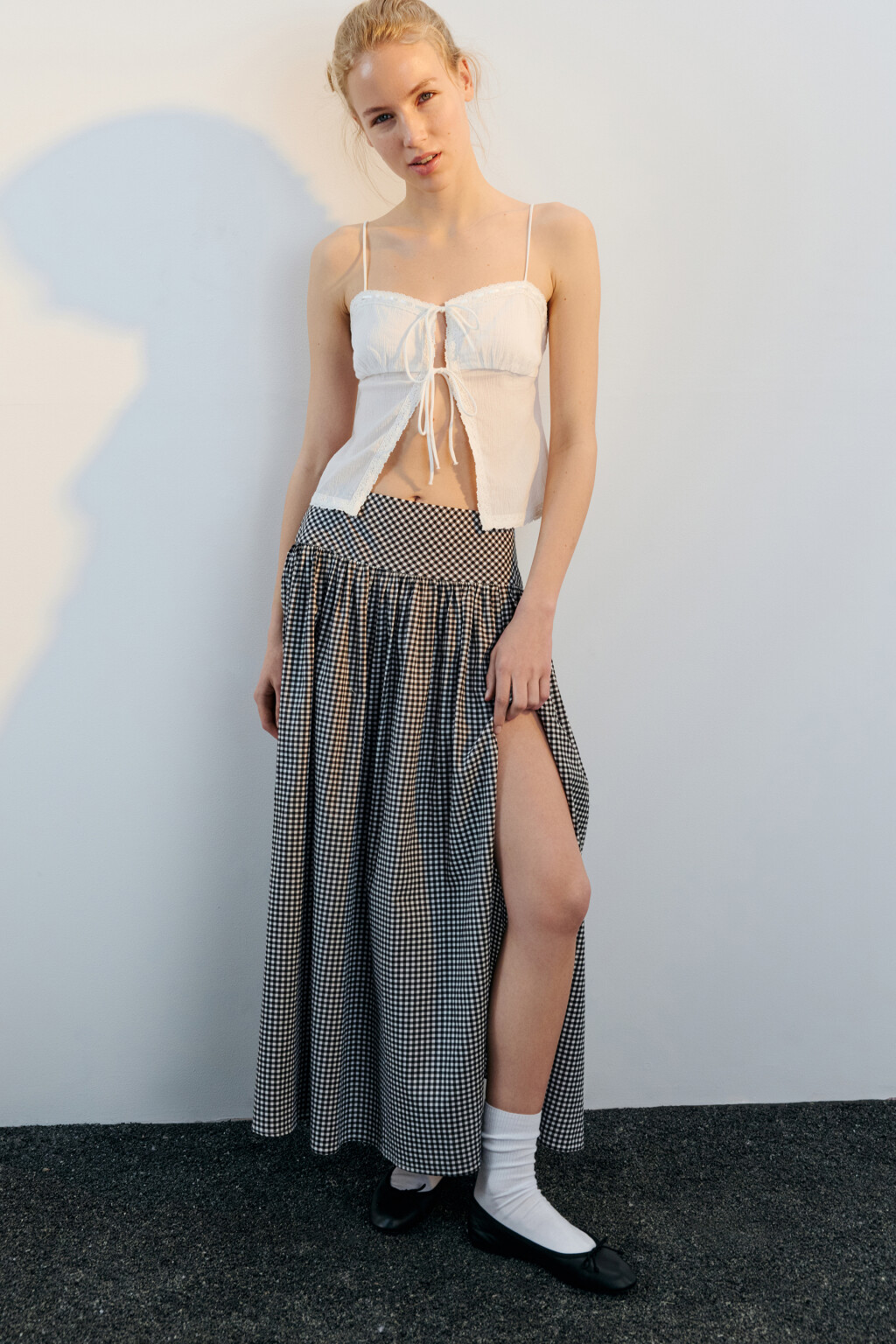 Юбка-трапеция хлопковая в клетку - цвет черный - 1