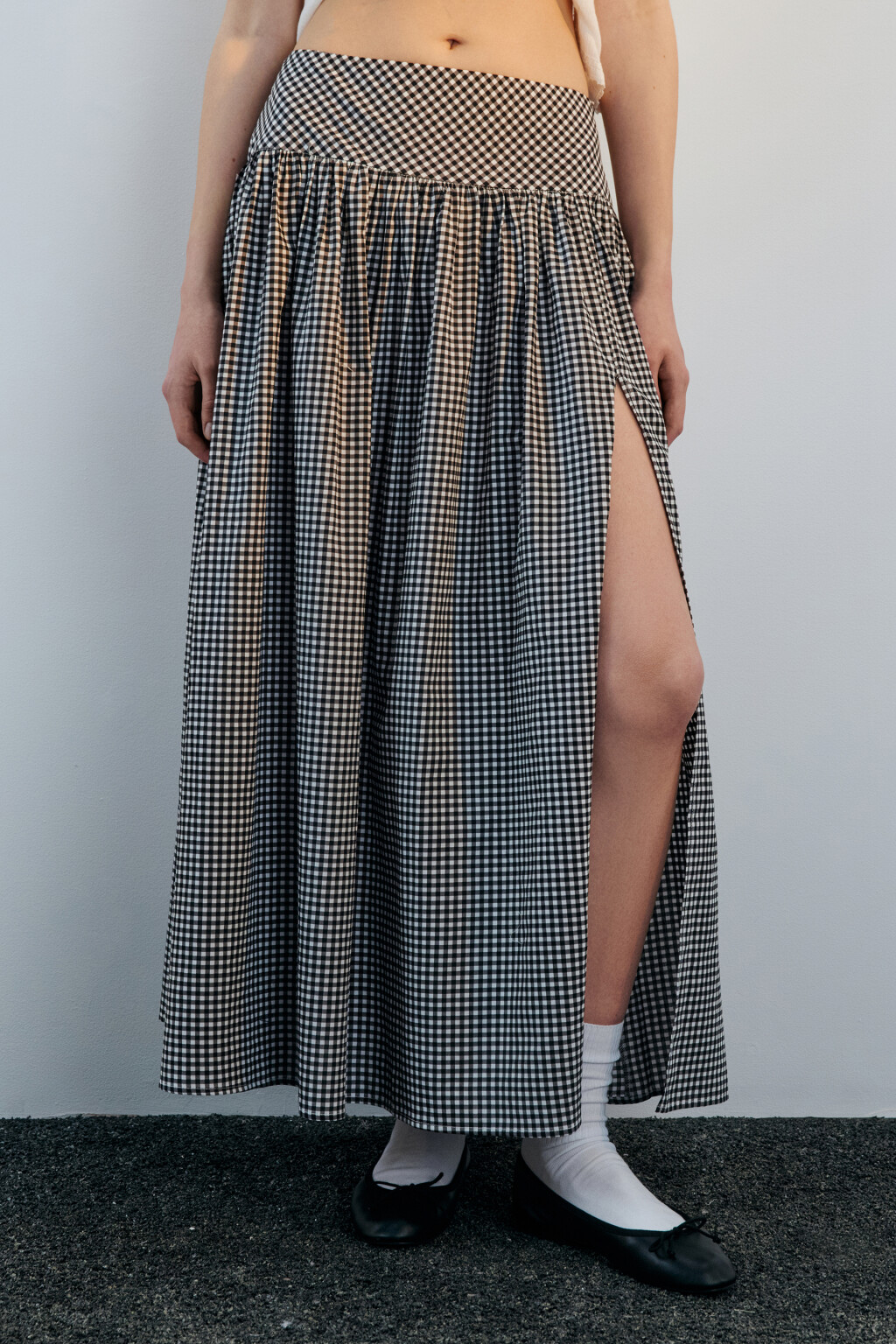 Юбка-трапеция хлопковая в клетку - цвет черный - 2