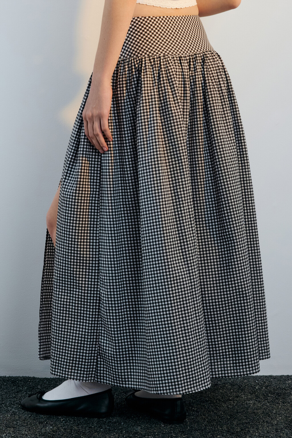 Юбка-трапеция хлопковая в клетку - цвет черный - 3