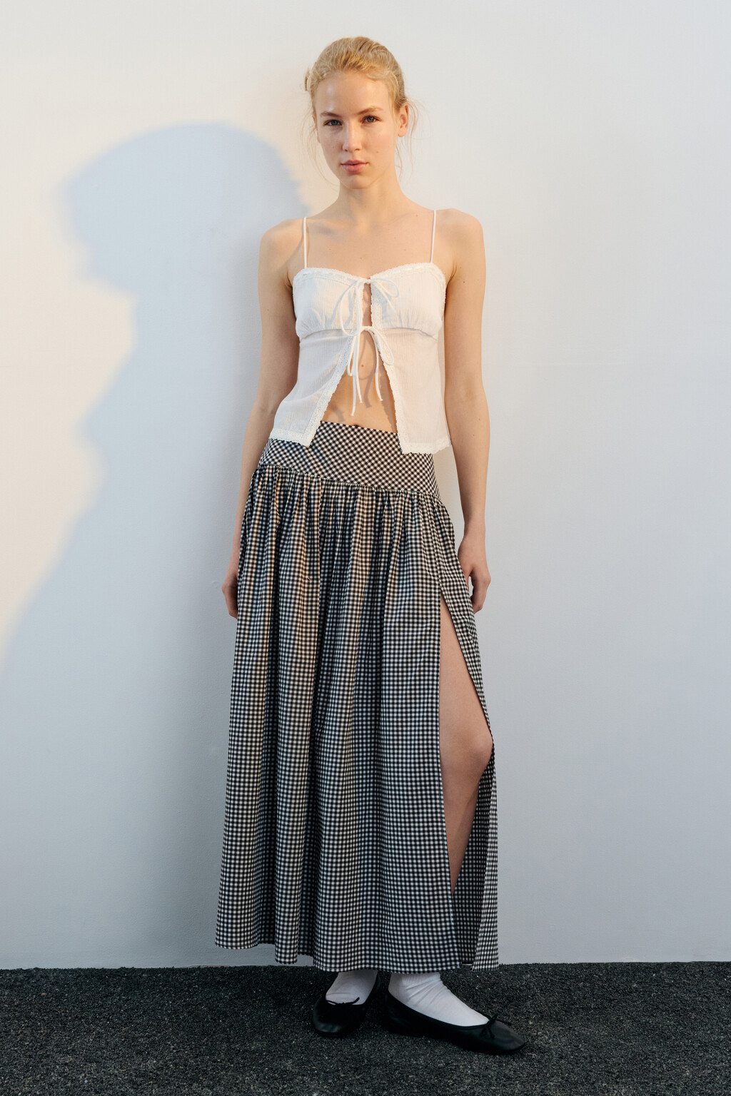 Юбка-трапеция хлопковая в клетку - цвет черный - 4