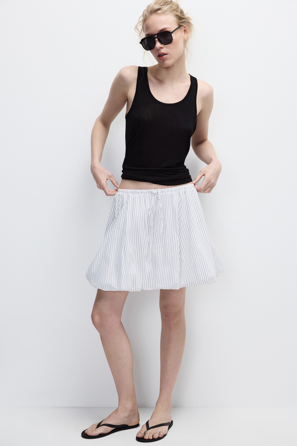 Юбка-баллон хлопковая в полоску - цвет белый - 1