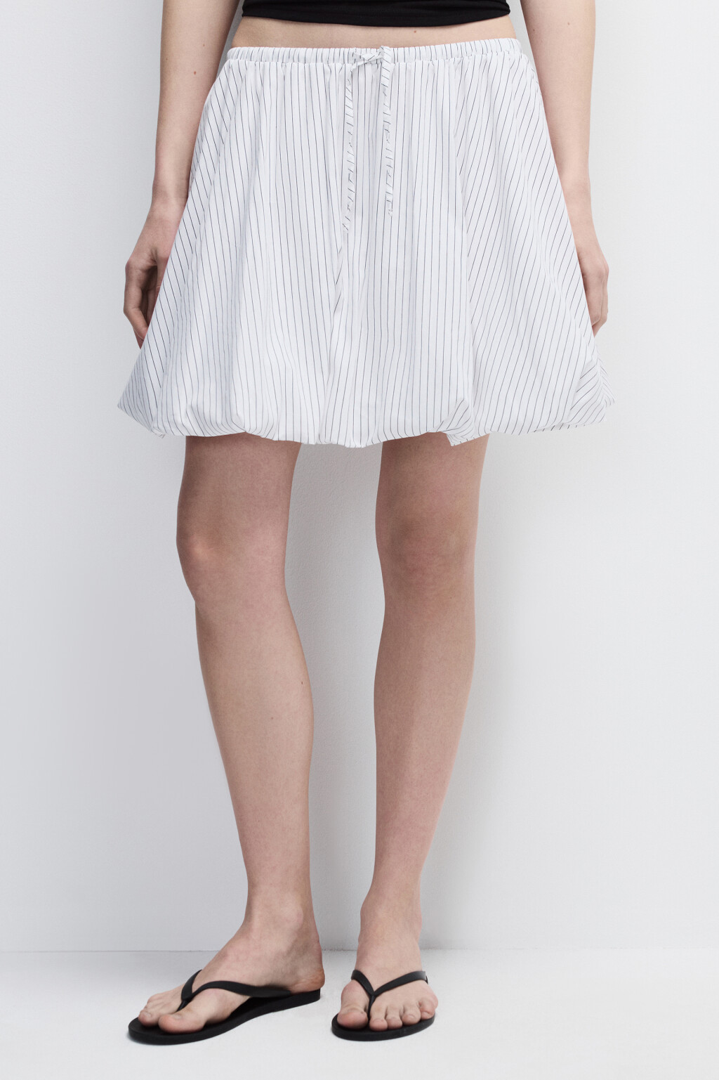 Юбка-баллон хлопковая в полоску - цвет белый - 2