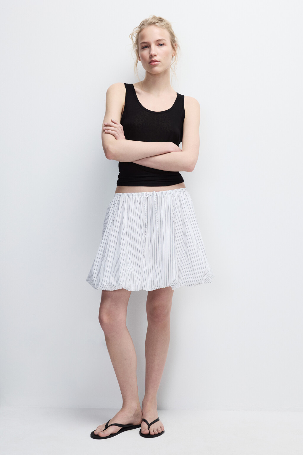 Юбка-баллон хлопковая в полоску - цвет белый - 4