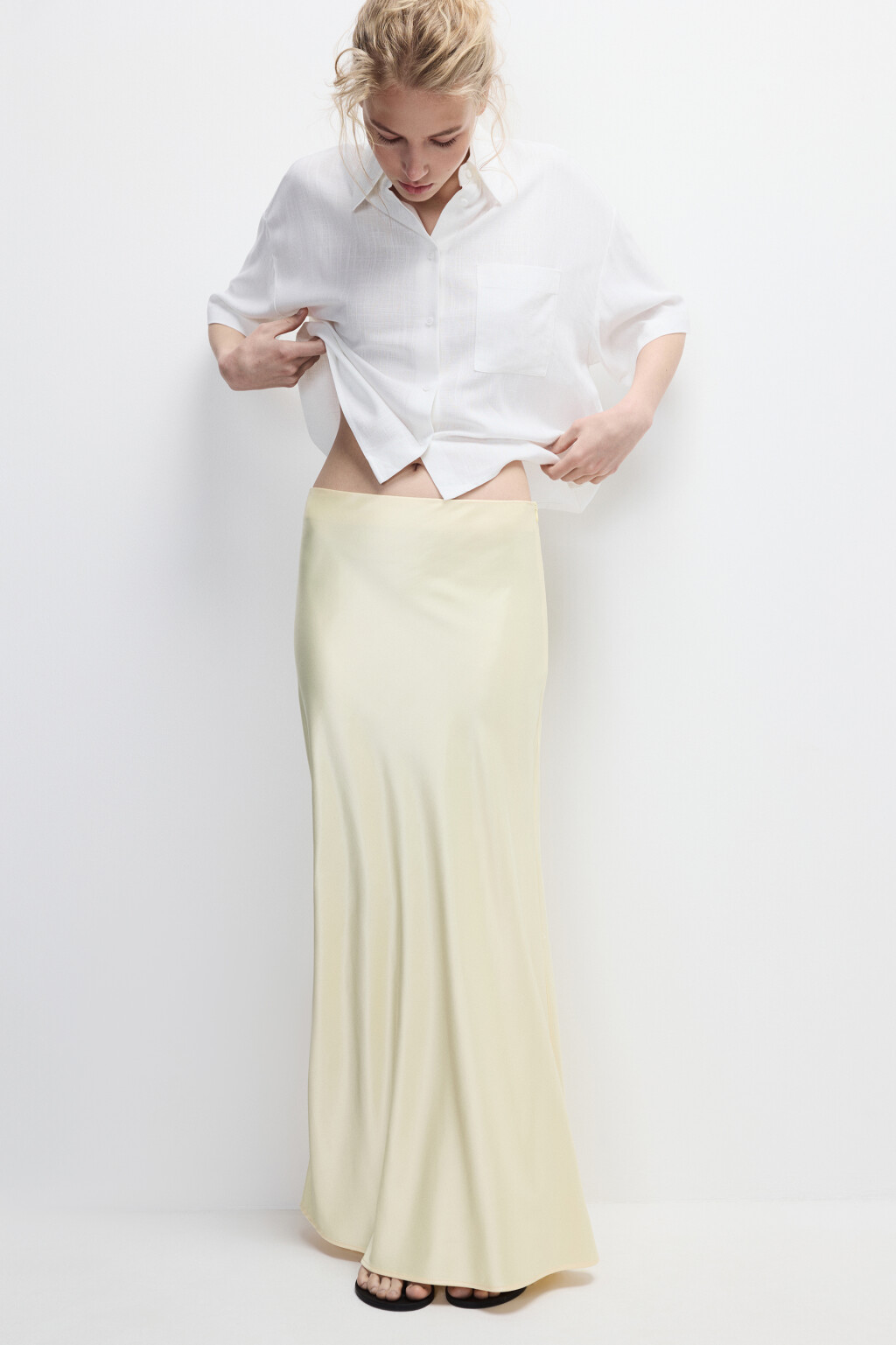 Юбка-годе макси атласная - цвет ванильный - 1