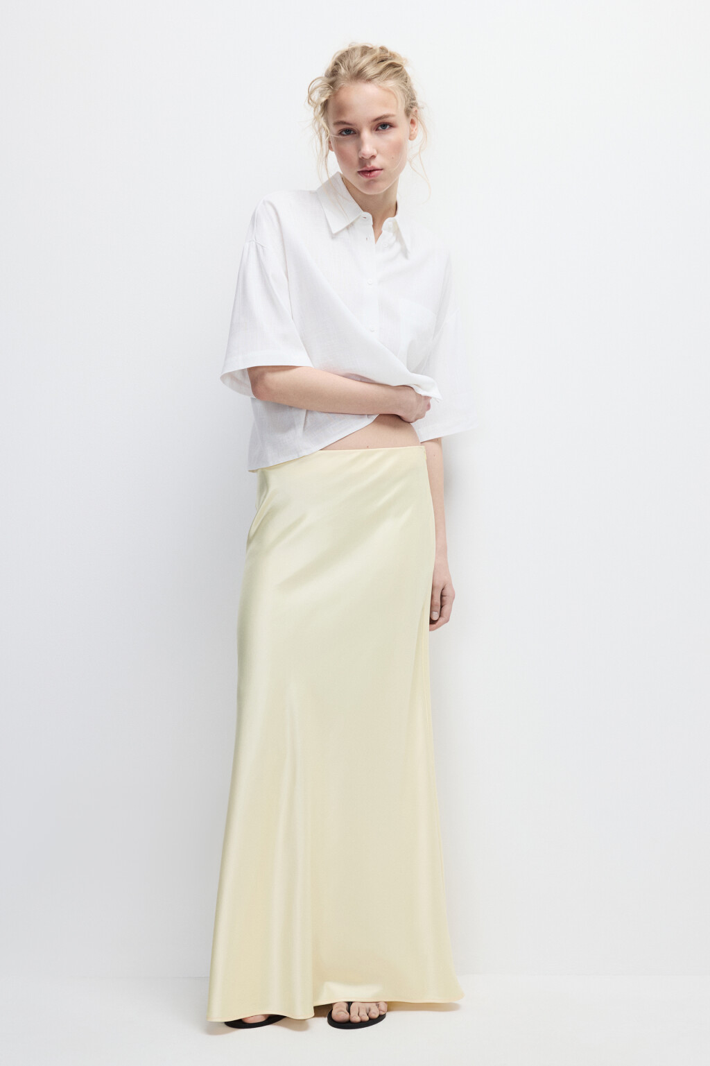 Юбка-годе макси атласная - цвет ванильный - 4