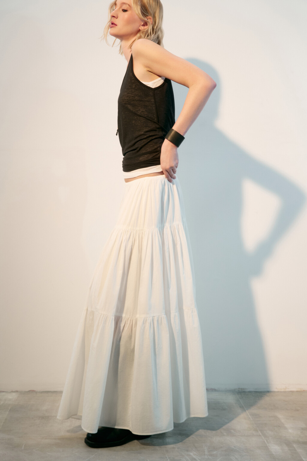 Юбка-трапеция макси хлопковая - цвет белый - 1