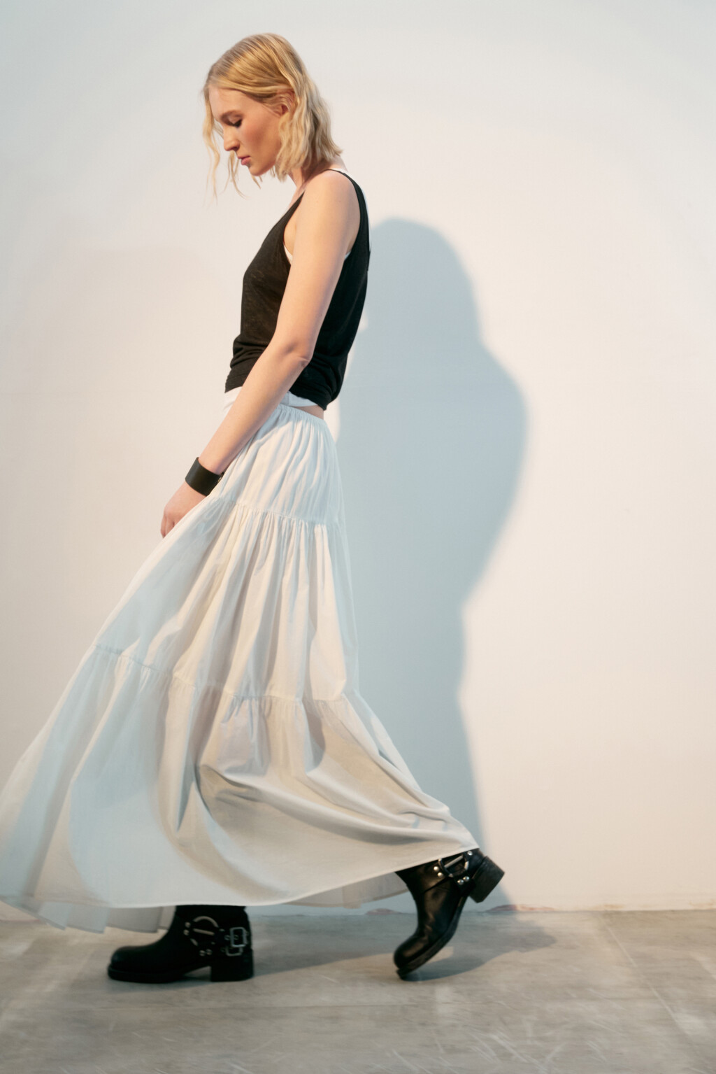 Юбка-трапеция макси хлопковая - цвет белый - 2