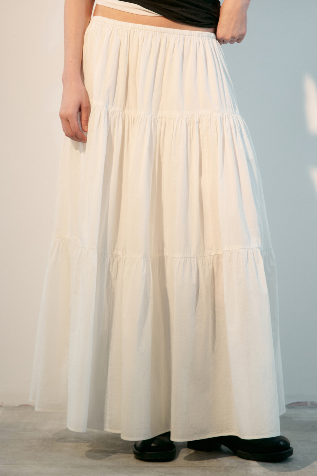 Юбка-трапеция макси хлопковая - цвет белый - 3